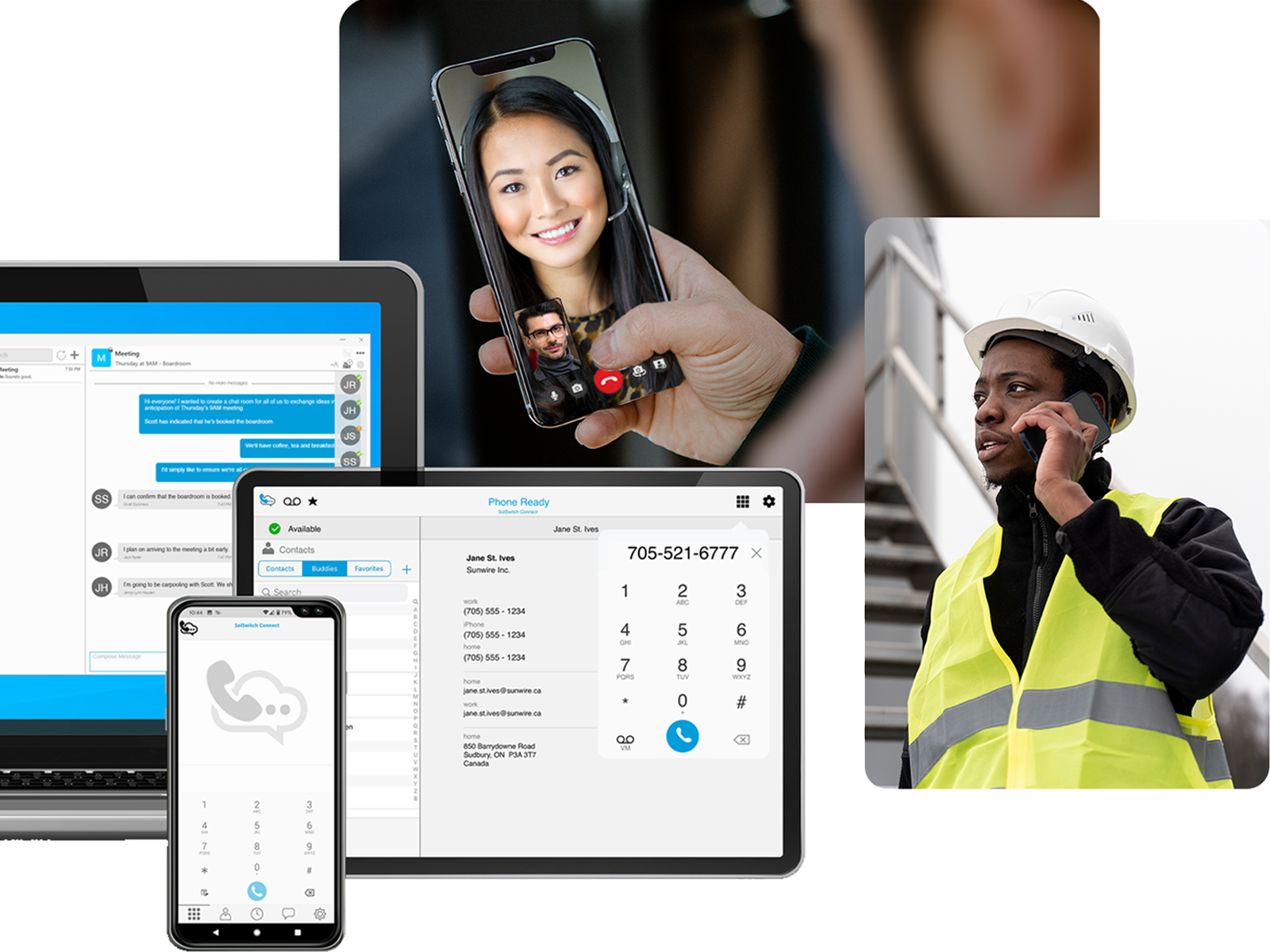 SolSwitch Connect softphone on mobile and desktop